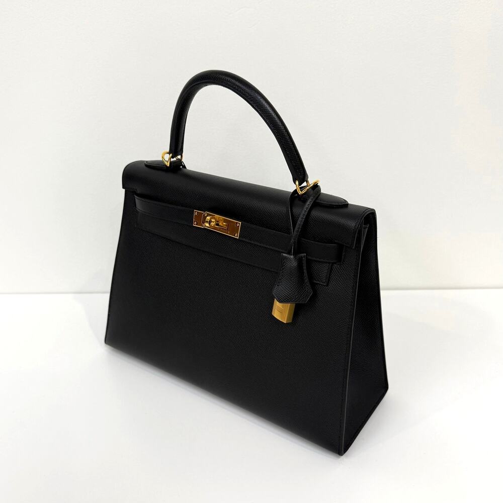 HERMES Kelly 32 Black Epsom Gold Hardware Handbag Leather Top Handle Crossbody - Picture 3 of 13